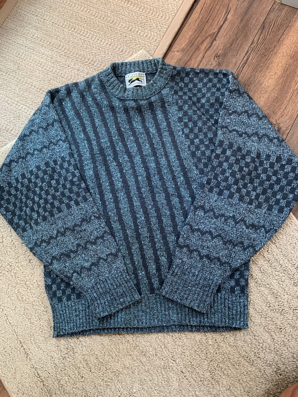 Vintage Le Tigre Blue and Black Patterned Crewneck Sweater